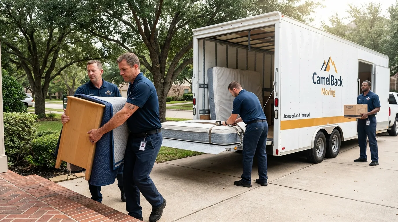 Crew loading residential truck for cross-state move from Mackinaw, IL